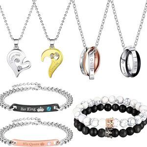 8 Pieces Couples Necklace Bracelet Matching Bracelets Set for Women Men,…